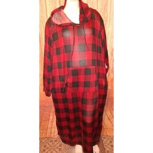 NWT Joyspun Plaid Long Sleeve Hooded Night Gown Sz 3X